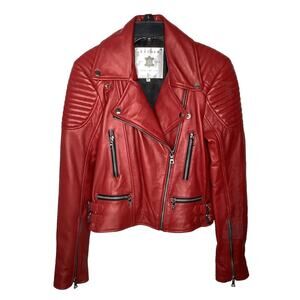 Womens Red Leather Motorcycle Biker Jacket Size XS Michael Jackson